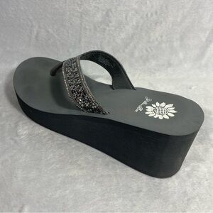 Yellow Box Etta Grey Sparkling Platform Wedge Flip Flops Sandals Size 10